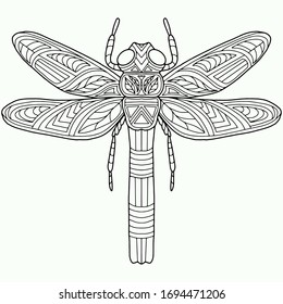 dragonfly drawn on a white background for coloring, vector, coloring book