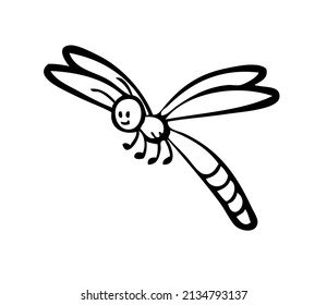 La libélula. Elemento para colorear página. Estilo de caricatura.