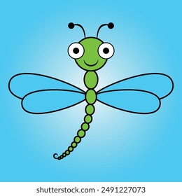 Dragonfly flat cartoon vector illustration, isolated flat vector object, flat cartoon