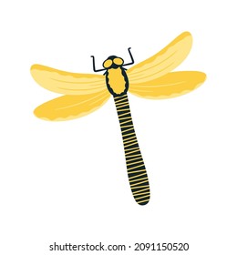 Dragonfly flat icon. Beautiful yellow dragonfly. Vector illustration isolated on a white background