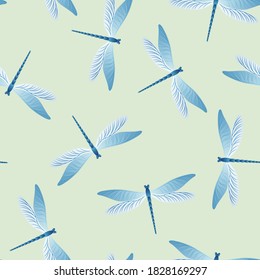 Dragonfly flat seamless pattern. Summer clothes textile print with darning-needle insects. Isolated water dragonfly vector ornament. Wildlife beings seamless. Damselfly butterflies.