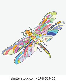 Dragonfly in flight. Isolated. Vector illustration.