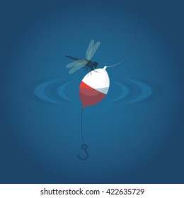 dragonfly to float in the water with a hook. Fishing vector illustration background - Shutterstock ID 422635729