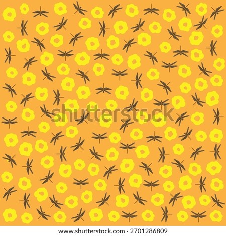 Dragonfly and flower pattern, for background, gift wrapping paper