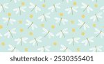 
Dragonfly and flowers, seamless pattern for decorating all fashion designs, fabrics, wallpapers and prints. on a light blue background