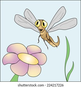 dragonfly flying over a flower