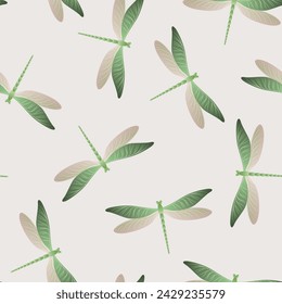 Dragonfly funky seamless pattern. Spring dress textile print with darning-needle insects. Garden water dragonfly vector background. Nature breathers seamless. Damselfly butterflies.