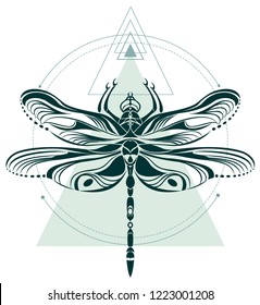 Dragonfly geometric art composition pattern for tattoo or t-shirt print