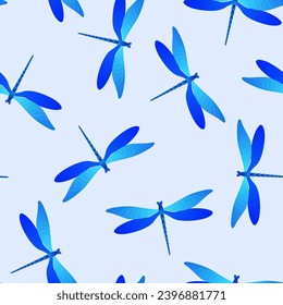 Dragonfly girlish seamless pattern. Repeating clothes textile print with damselfly insects. Garden water dragonfly vector illustration. Fauna organisms seamless. Damselfly butterflies.