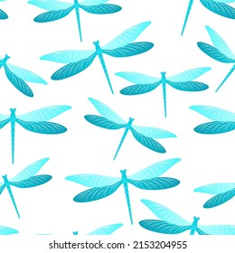 Dragonfly girlish seamless pattern. Summer dress textile print with darning-needle insects. Garden water dragonfly vector background. Nature breathers seamless. Damselfly bugs.
