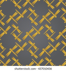 dragonfly gold on silver seamless pattern