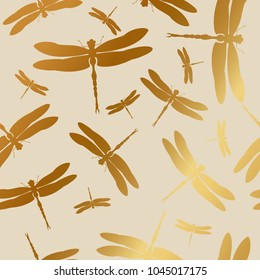Dragonfly golden silhouette seamless pattern colorful nature background