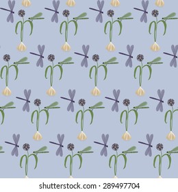 dragonfly, grasshopper, garlic pattern