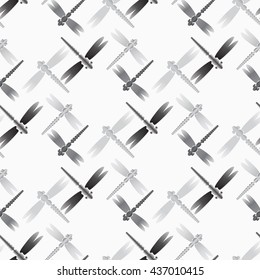 dragonfly grey on white seamless pattern