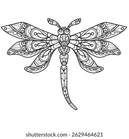 Libélula desenhada à mão para livro de colorir adulto