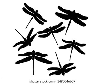 Dragonfly Hand Drawn Vector Silhouette Illustration 