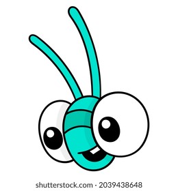dragonfly head with a smiling face, vector illustration carton emoticon. doodle icon drawing