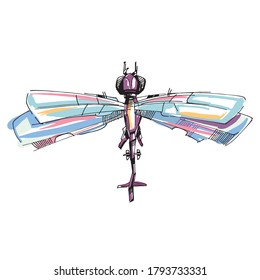 Dragonfly helicopter. Graphic drawing of a dragonfly