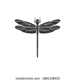 Dragonfly icon. Black dragonfly sign. Flat design. Silhouette icon. Vector illustration