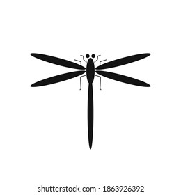 Icono de la libélula. Silueta negra de libélula. Ilustración vectorial. Icono de la libélula aislada.
