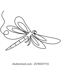 Dragonfly icon  continuous one line drawing  outline vector illustration