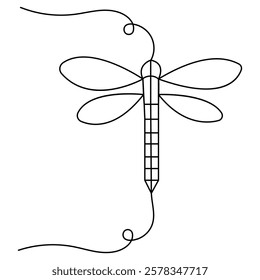 Dragonfly icon  continuous one line drawing  outline vector illustration