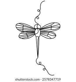 Dragonfly icon  continuous one line drawing  outline vector illustration