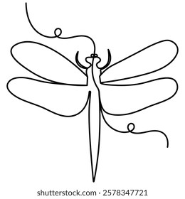 Dragonfly icon  continuous one line drawing  outline vector illustration