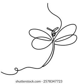 Dragonfly icon  continuous one line drawing  outline vector illustration