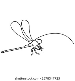 Dragonfly icon  continuous one line drawing  outline vector illustration