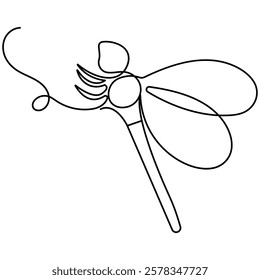 Dragonfly icon  continuous one line drawing  outline vector illustration