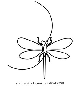 Dragonfly icon  continuous one line drawing  outline vector illustration