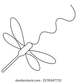 Dragonfly icon  continuous one line drawing  outline vector illustration