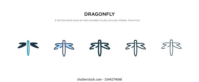 dragonfly icon in different style vector illustration. two colored and black dragonfly vector icons designed in filled, outline, line and stroke style can be used for web, mobile, ui