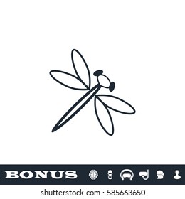 Dragonfly icon flat. Black pictogram on white background. Vector illustration symbol and bonus button