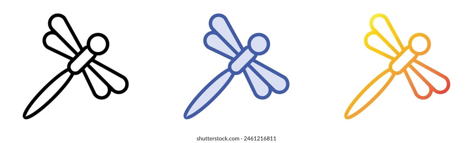 icono de libélula. Diseño de estilo de relleno lineal, azul y degradado aislado sobre fondo blanco