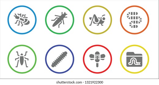 dragonfly icon set. 8 filled dragonfly icons.  Simple modern icons about  - Ant, Insect, Grasshopper, Centipede, Dragonfly, Worm