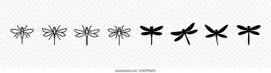 Dragonfly icon set, Silhouette dragonfly. Dragonfly icon silhouette vector illustration, dragonfly silhouette. beautiful insect sign and symbol.