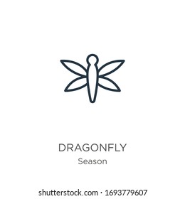 Dragonfly icon. Thin linear dragonfly outline icon isolated on white background from season collection. Line vector sign, symbol for web and mobile
