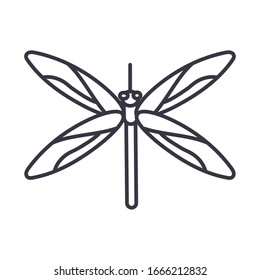 Dracheninsektensymbol auf weißem Hintergrund, Zeilendetaillenstil, Vektorillustration