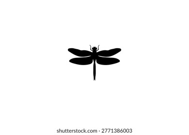 Dragonfly insect with spread wings top view silhouette isolated on white
