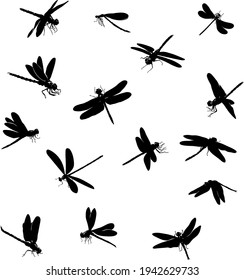 dragonfly, insect, various poses, movements and foreshortenings of figures, black, , black silhouette,  pattern
