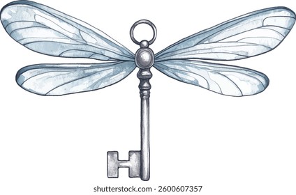 Dragonfly Key Watercolor  vector illustration