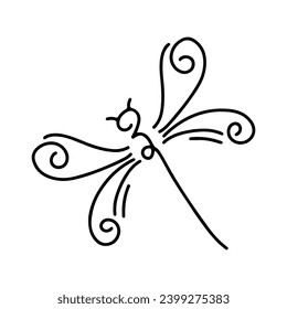 Dragonfly Line Art Doodle Illustration,  Simple and minimalist insect dragonfly logo design. Outline dragonfly logo