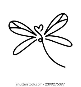 Dragonfly Line Art Doodle Illustration,  Simple and minimalist insect dragonfly logo design. Outline dragonfly logo