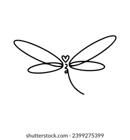 Dragonfly Line Art Doodle Illustration,  Simple and minimalist insect dragonfly logo design. Outline dragonfly logo