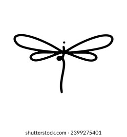 Dragonfly Line Art Doodle Illustration,  Simple and minimalist insect dragonfly logo design. Outline dragonfly logo