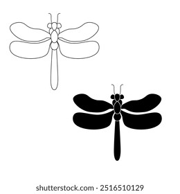 Dragonfly Line Art Doodle Illustration, Design simples e minimalista do logotipo da libélula de inseto. Contornar o logotipo da libélula
