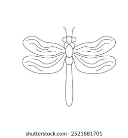 Dragonfly Line Art Desenho. Design Linear Esboço Preto Minimalista de Libélula Bonita para Wall Art, Pôster, Impressão, Logotipo, Cartão de Visita, Web, Mídia Social. Vetor

