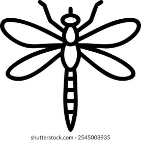 Dragonfly Line Art Desenho. Design Linear Esboço Preto Minimalista de Libélula Bonita para Wall Art, Pôster, Impressão, Logotipo, Cartão de Visita, Web, Mídia Social. Vetor